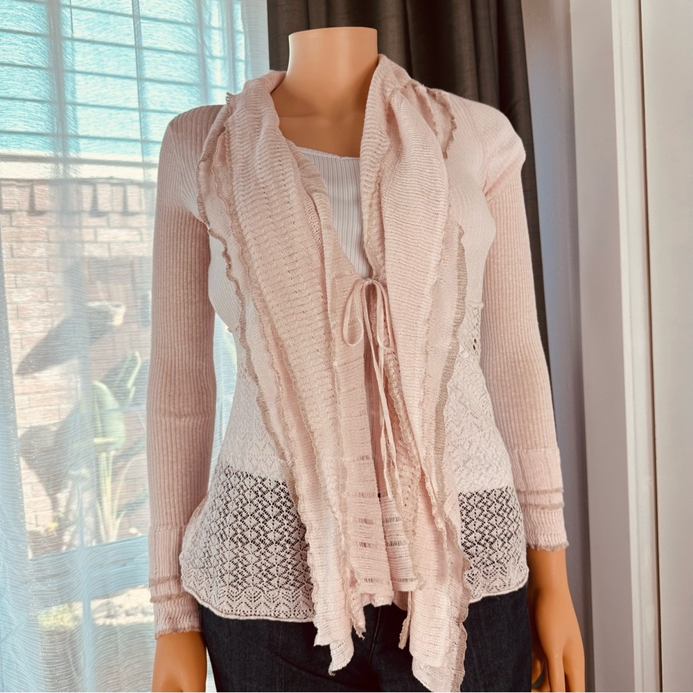 Ralph Lauren cardigan top light pink raffle front size XS